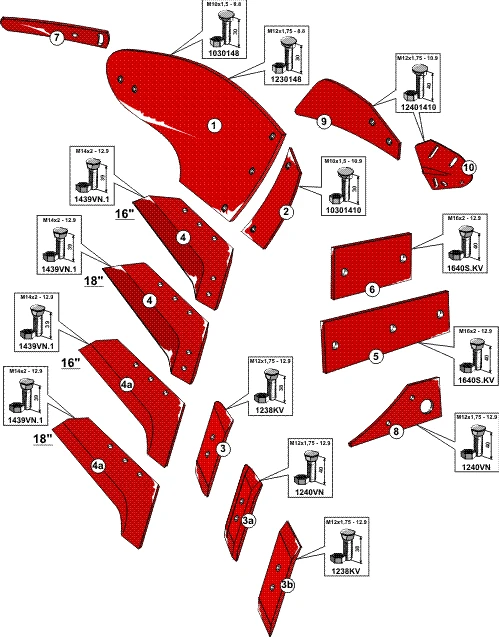 Explosionszeichnung Vogel und Noot Pflugkörper Typ UN430-PLUS